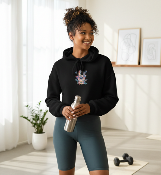Crop Hoodie With Hamsa | Sustainable Wellness Wear