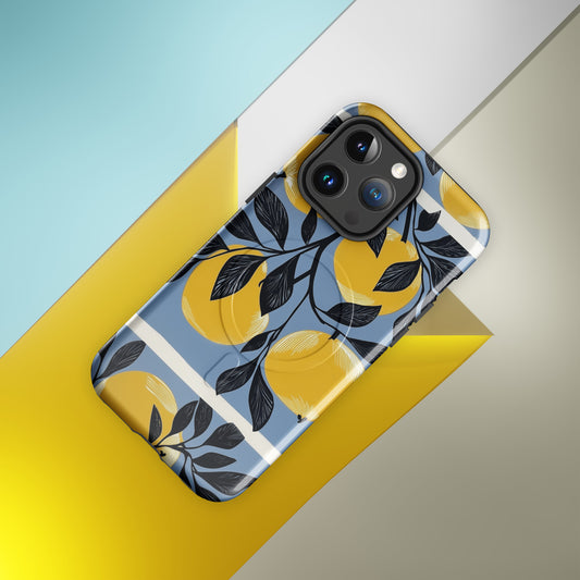 iPhone case with yellow apples on a blue background by Sweet and Savage