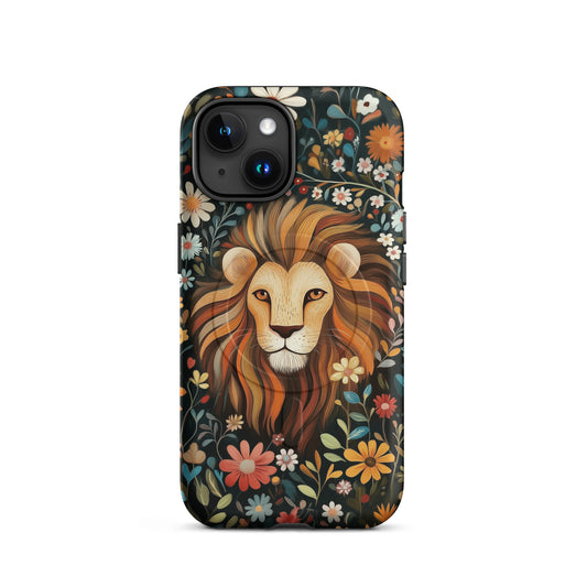iPhone case with a lion design and floral pattern by Sweet and Savage.