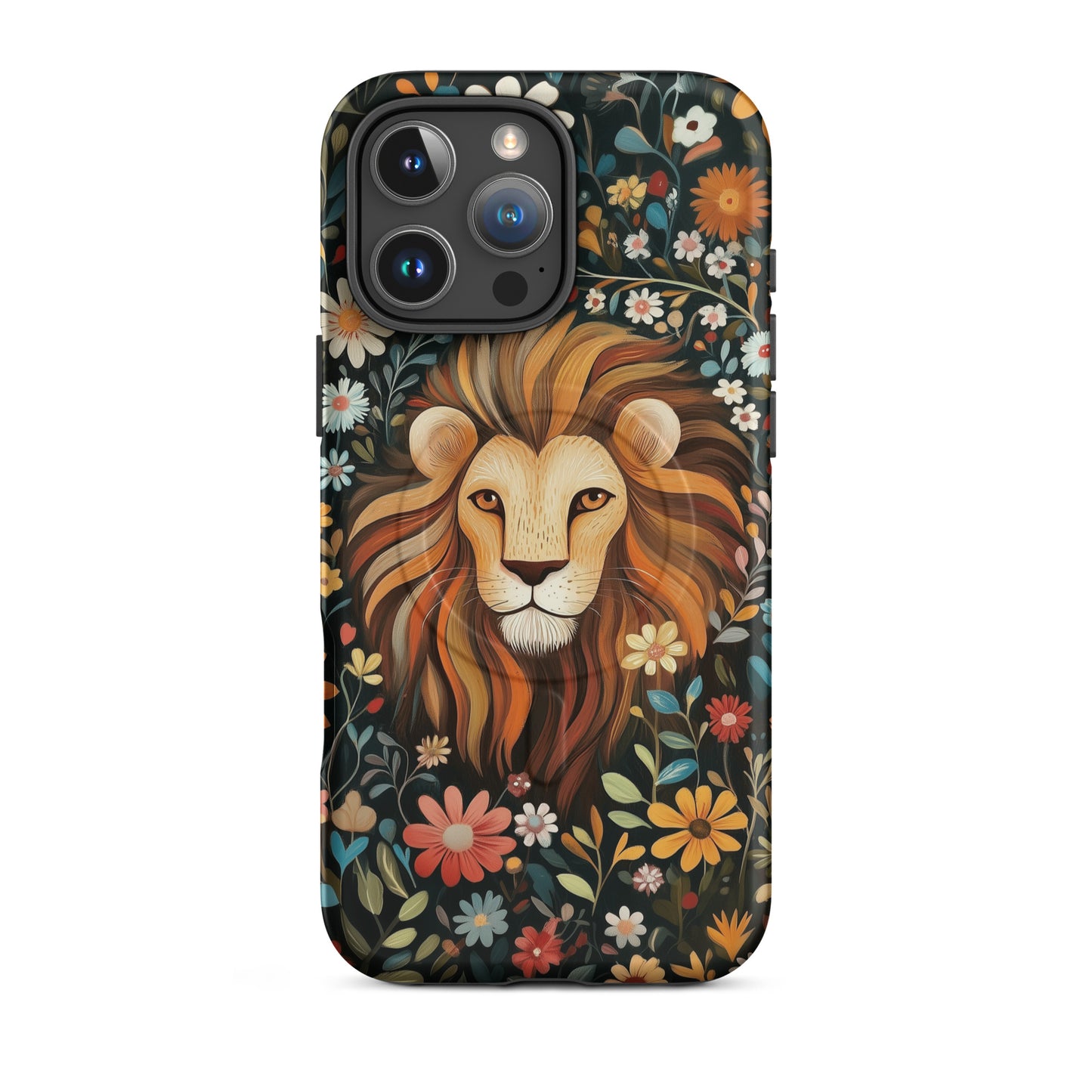 iPhone case with a lion design and floral pattern by Sweet and Savage.