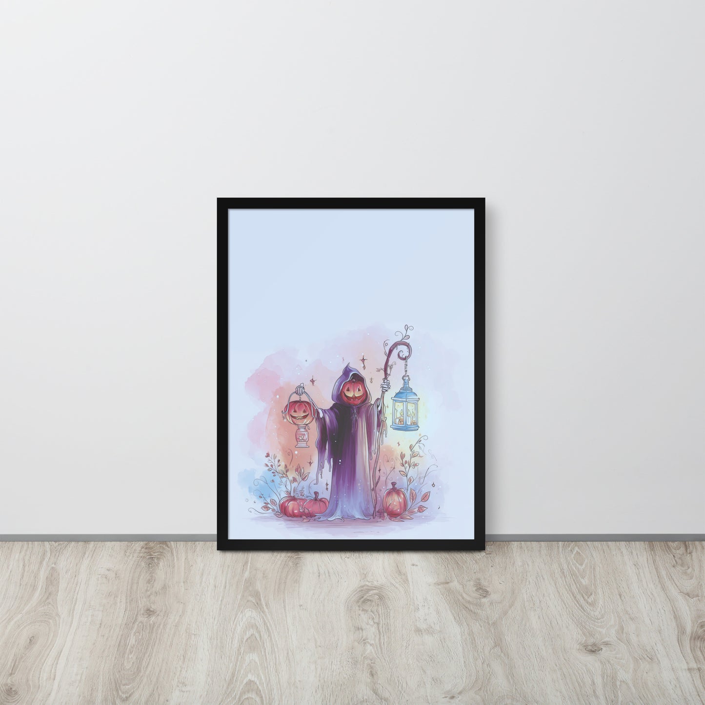 Framed poster titled 'The Sweetest Reaper' featuring a soft spooky, whimsical grim reaper design.