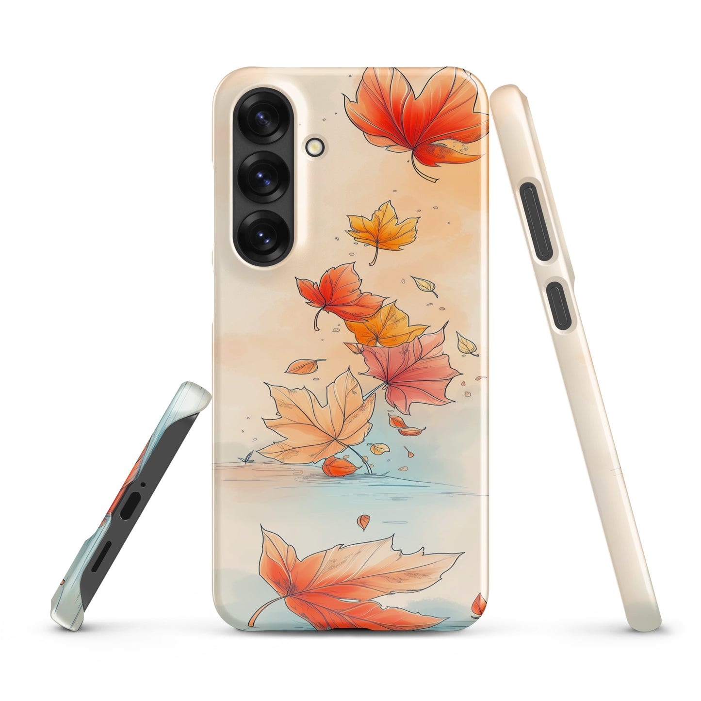 Phone case with autumn leaf design on a white background by Sweet and Savage.