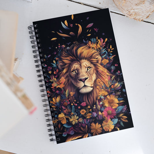 Hardcover notebook featuring a striking, artistic lion portrait with bold colors and "Be Bold Like a Lion" text by Sweet & Savage.