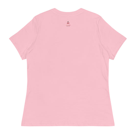Sustainable women's pink t-shirt with "Sowing the Seeds of Love" graphic, 100% cotton, made-to-order by Sweet & Savage.