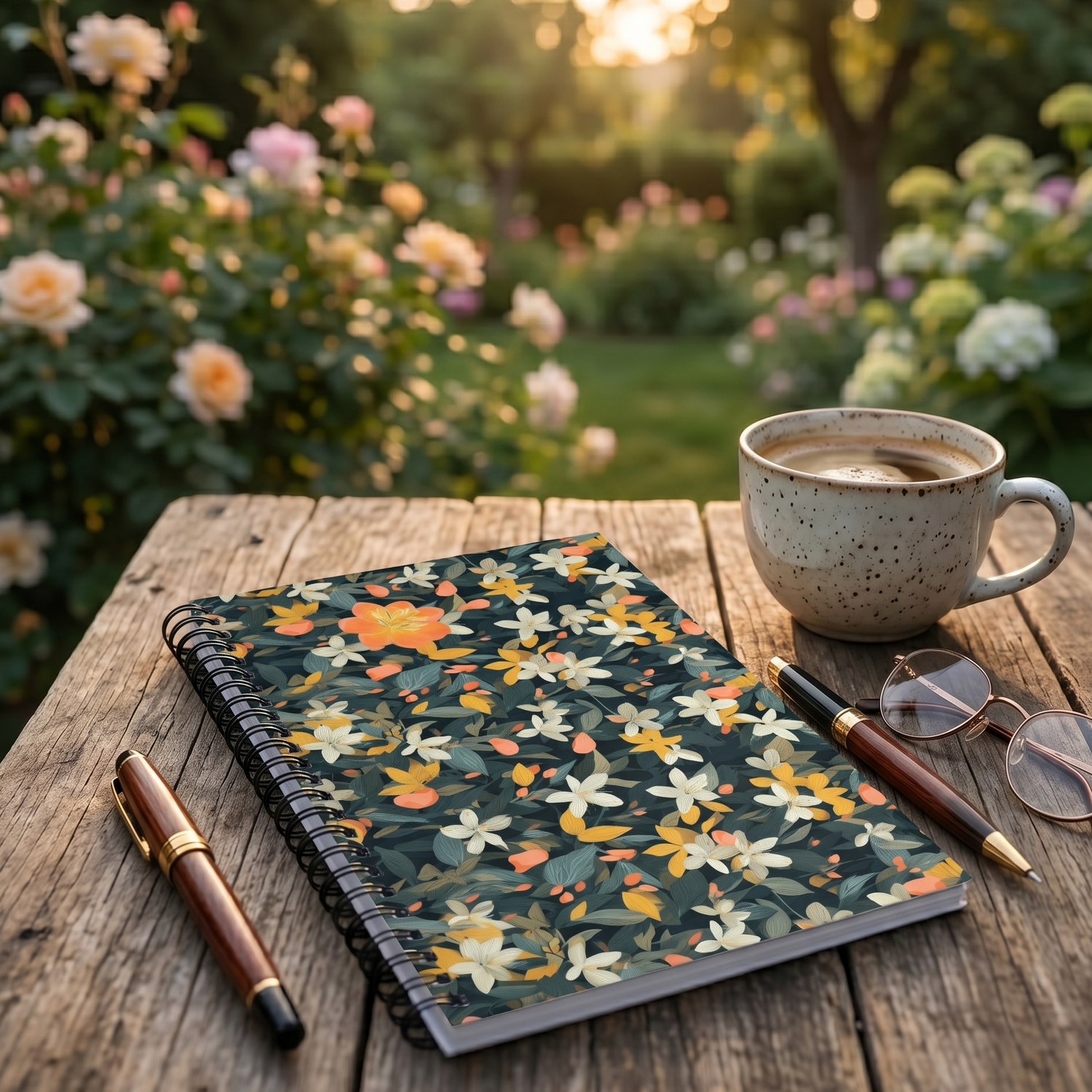 Green notebook with a motivational quote placed on a table. 