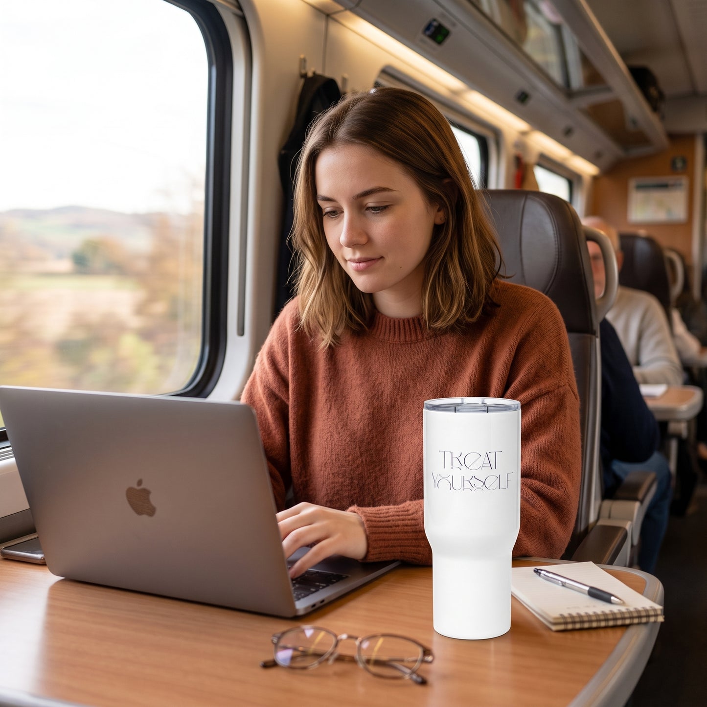 Treat Yourself – Stainless Steel Travel Mug with Handle (25 oz / 739 ml)