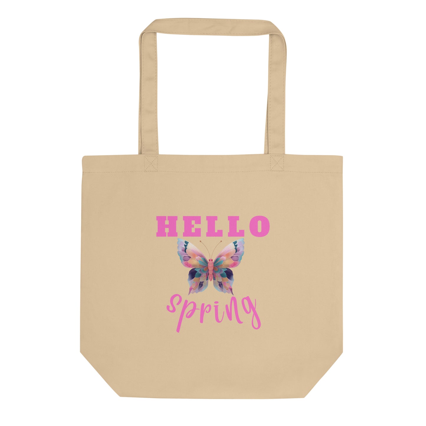 "Hello Spring" butterfly eco-tote bag with colorful watercolor design