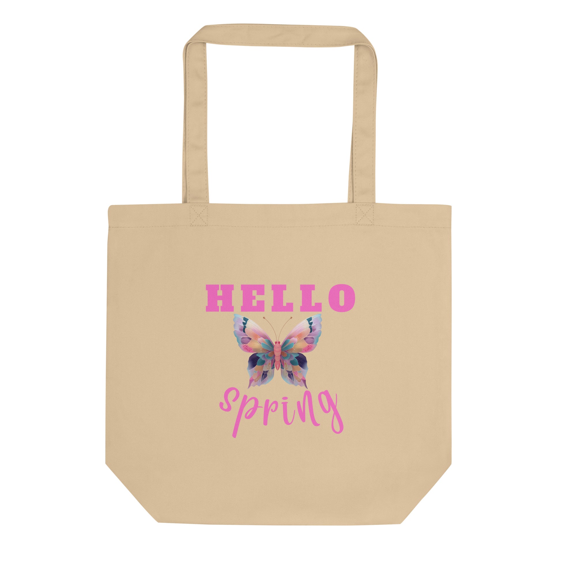 "Hello Spring" butterfly eco-tote bag with colorful watercolor design