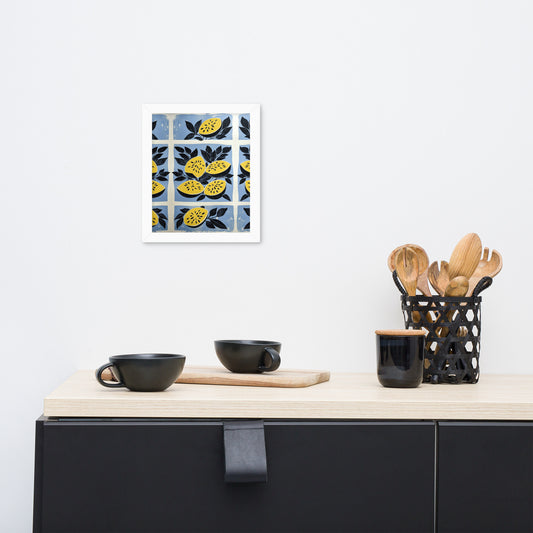 Framed minimalist poster featuring an artistic illustration of yellow watermelon slices in a modern, clean style.