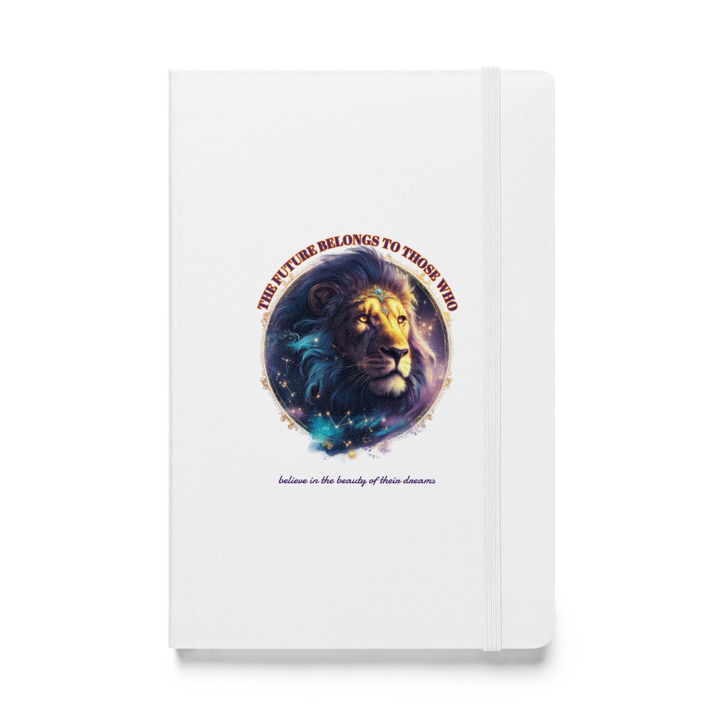White hardcover notebook featuring a colorful, artistic Leo zodiac lion design by Sweet & Savage