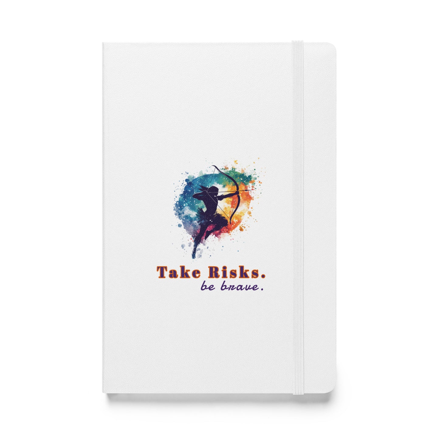 White hardcover notebook featuring a colorful, artistic Sagittarius zodiac design by Sweet & Savage.