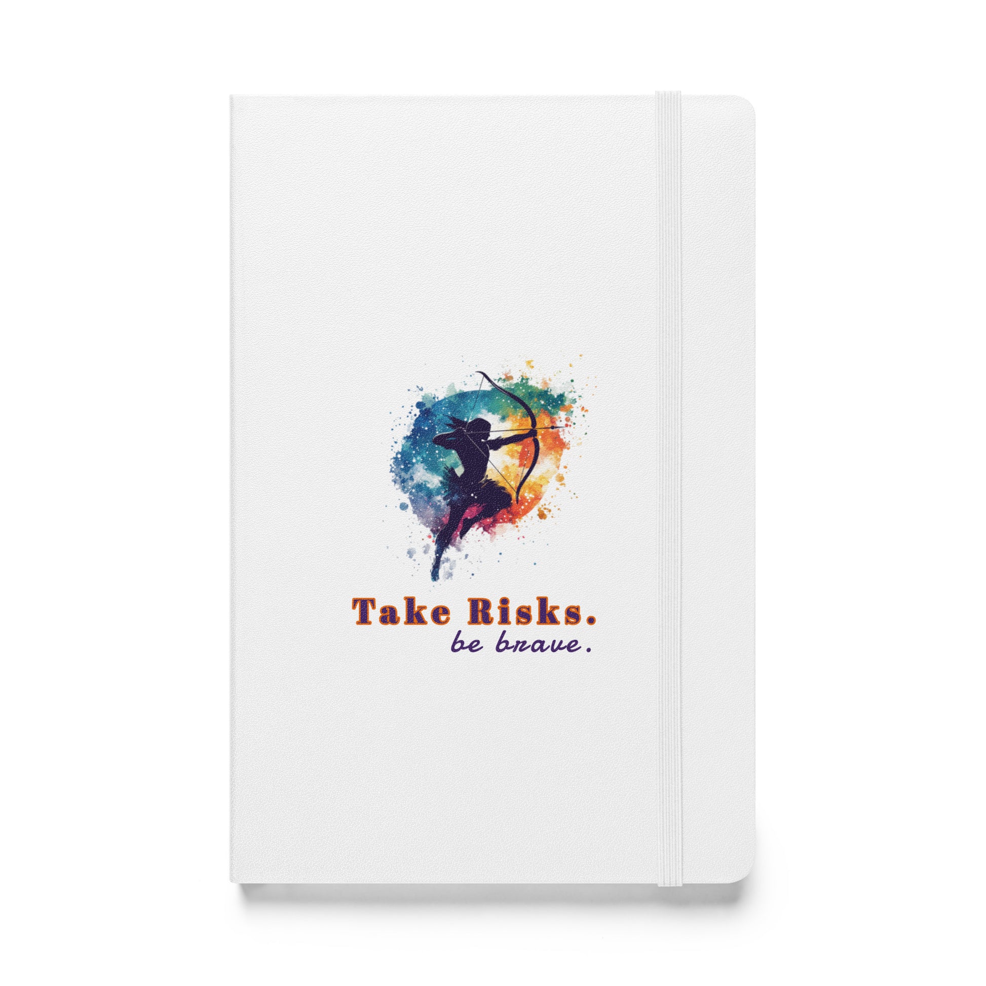 White hardcover notebook featuring a colorful, artistic Sagittarius zodiac design by Sweet & Savage.