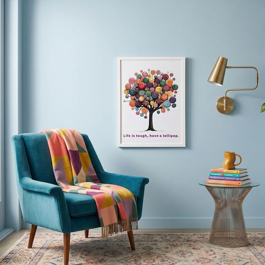 Life Is Tough Have A Lollipop Framed Poster | Whimsical Quote Wall Art