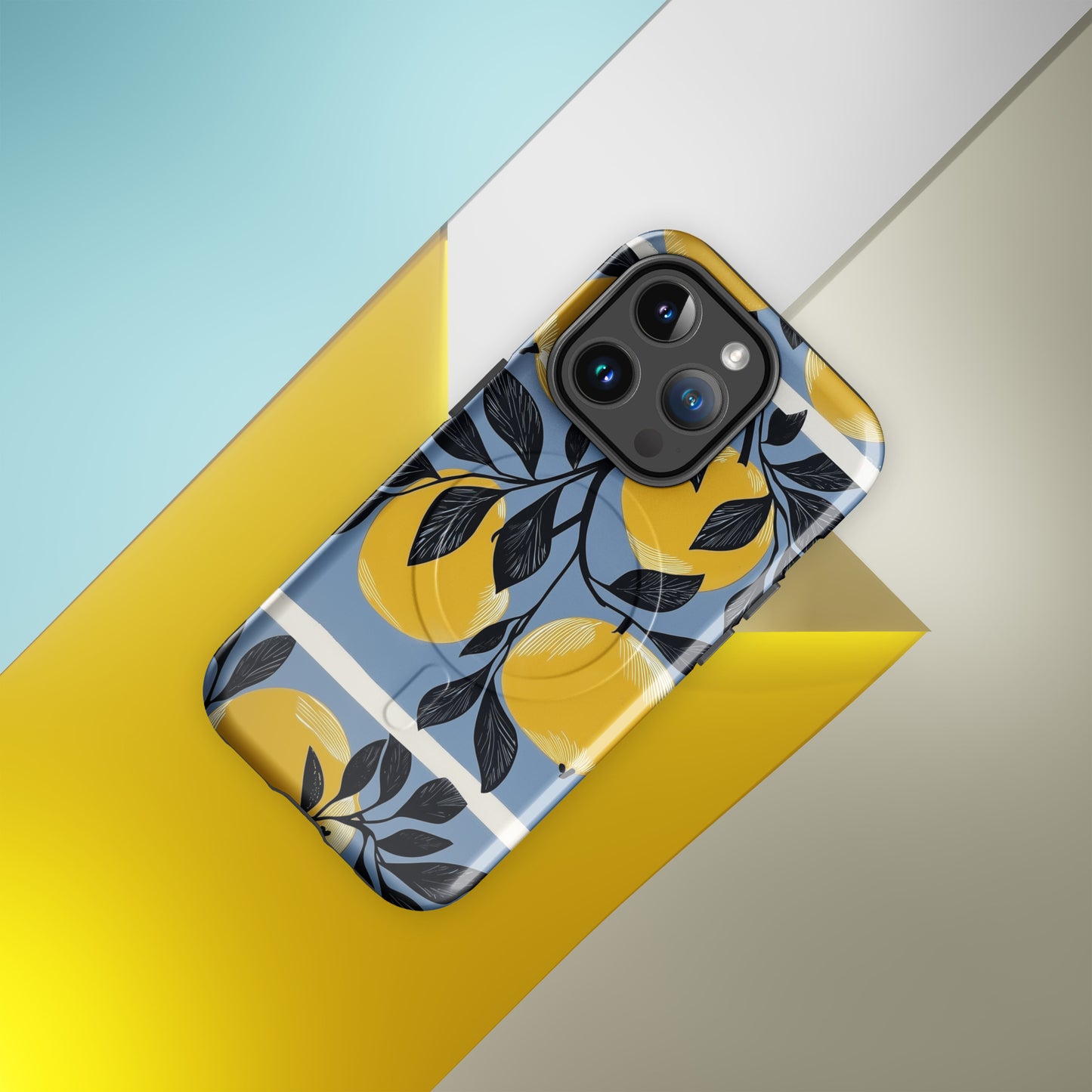 iPhone case with yellow apples on a blue background by Sweet and Savage 