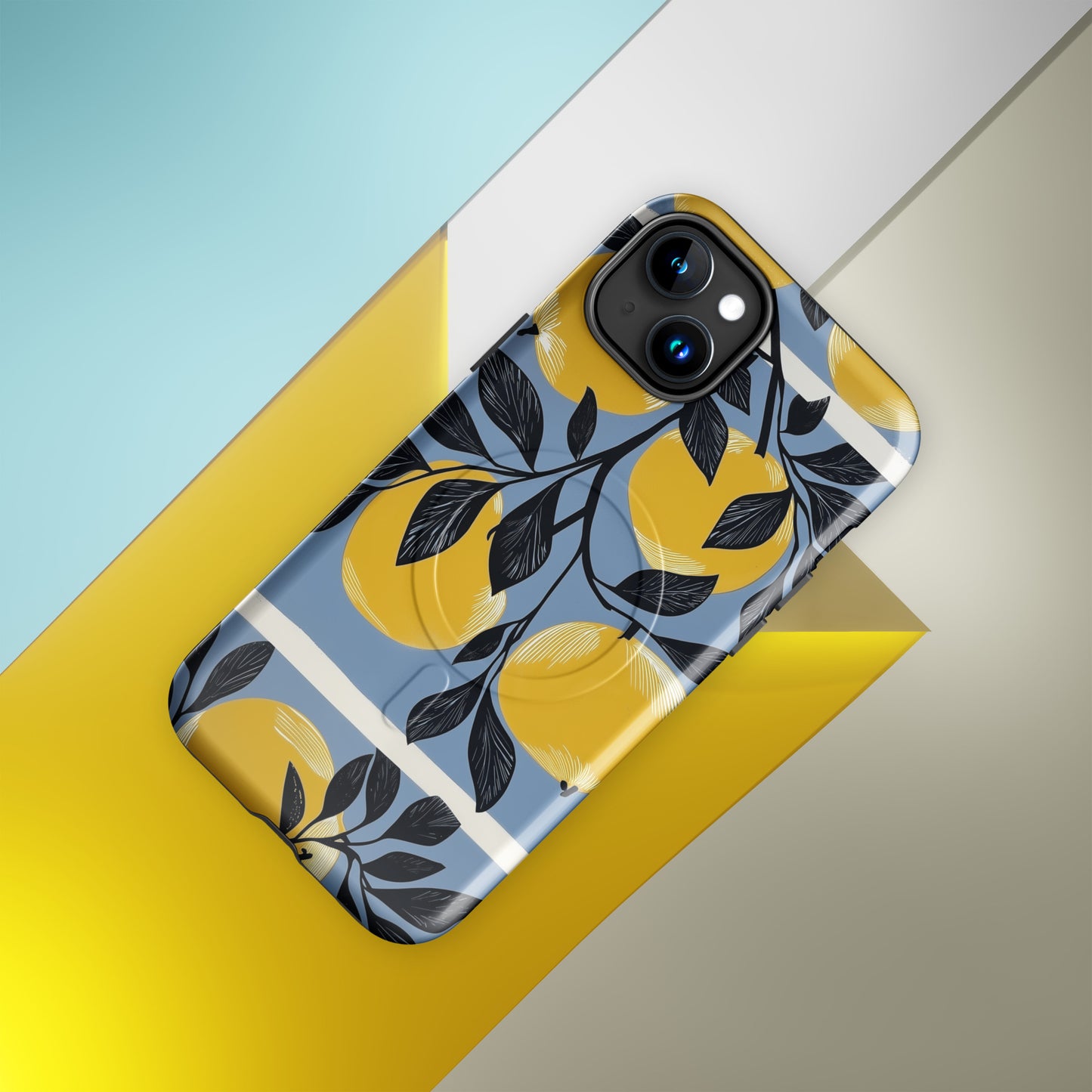 iPhone case with yellow apples on a blue background by Sweet and Savage 