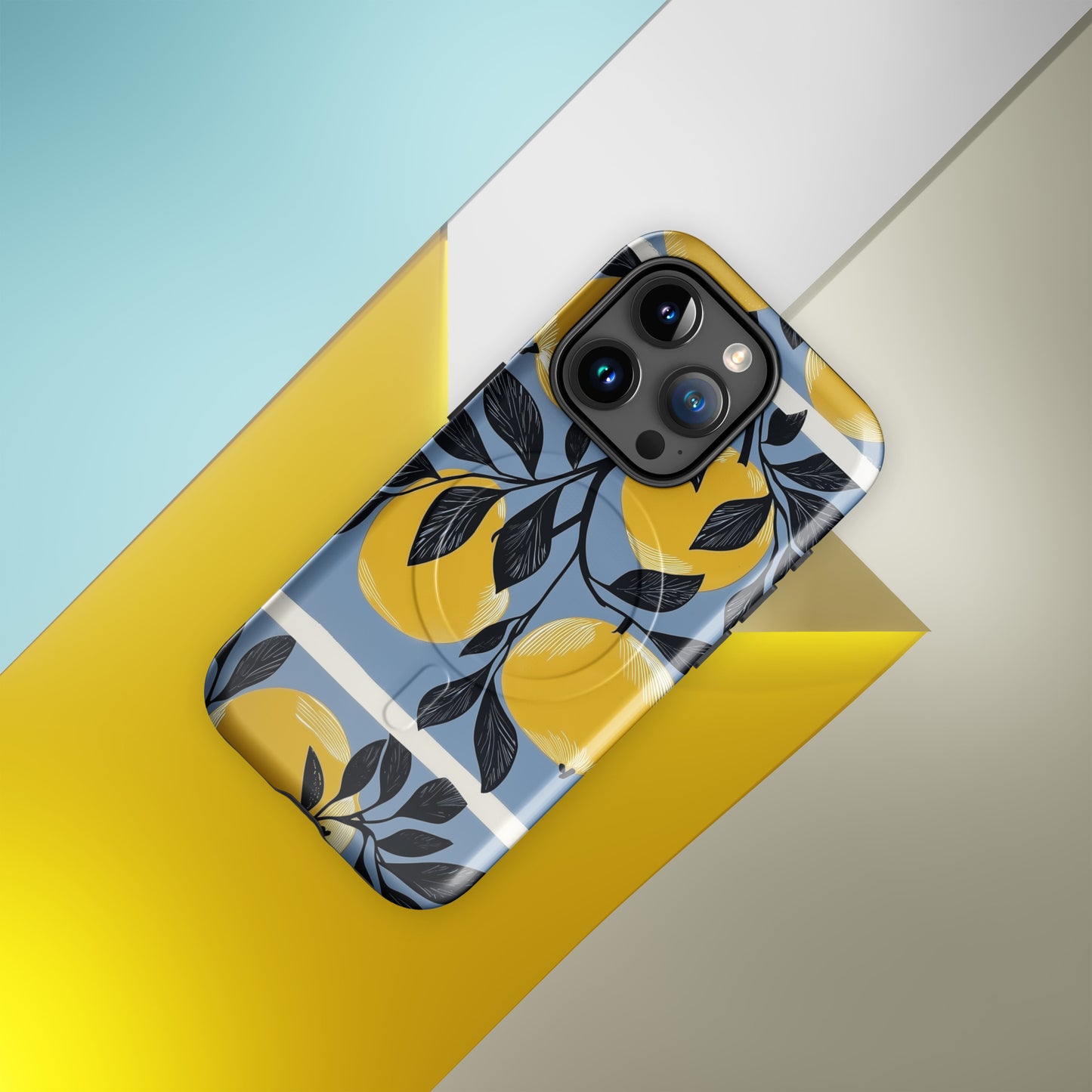 iPhone case with yellow apples on a blue background by Sweet and Savage 