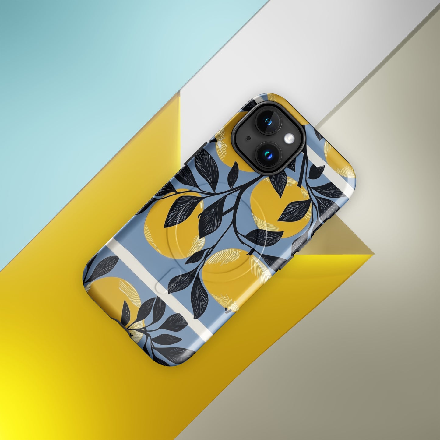 iPhone case with yellow apples on a blue background by Sweet and Savage 