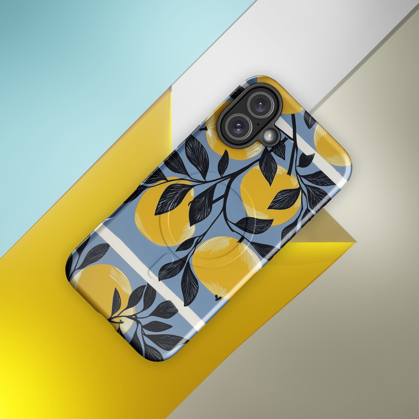 iPhone case with yellow apples on a blue background by Sweet and Savage 