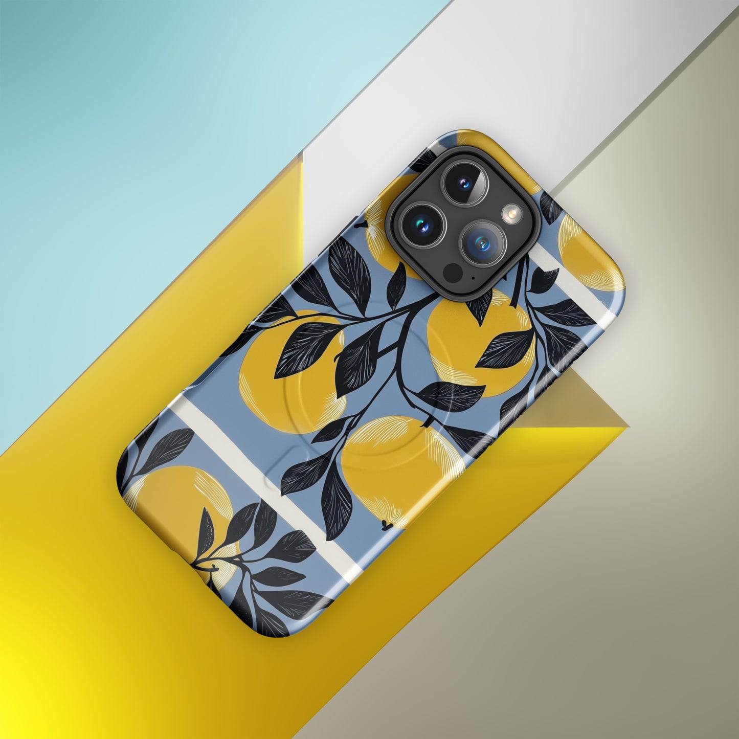 iPhone case with yellow apples on a blue background by Sweet and Savage 