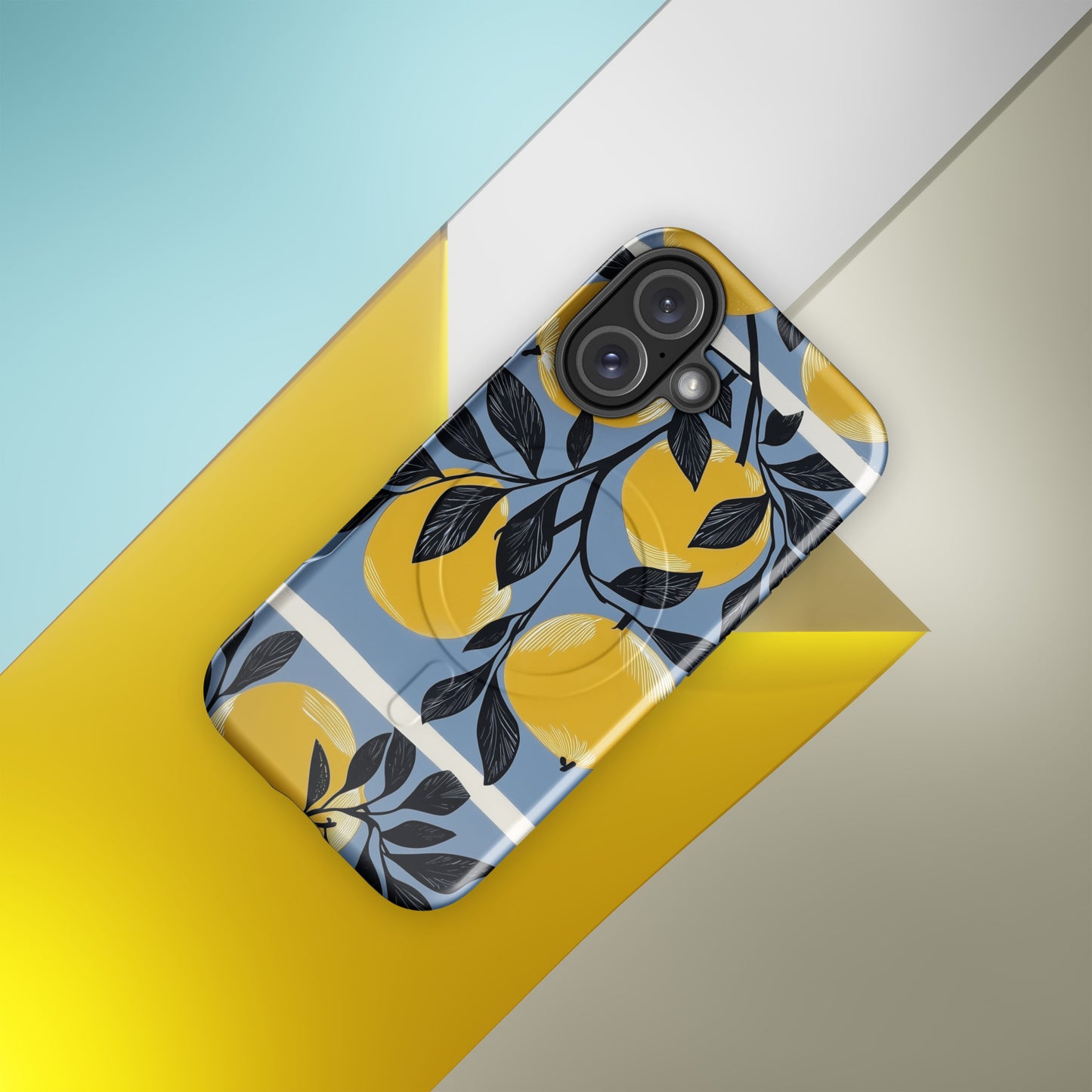 iPhone case with yellow apples on a blue background by Sweet and Savage 