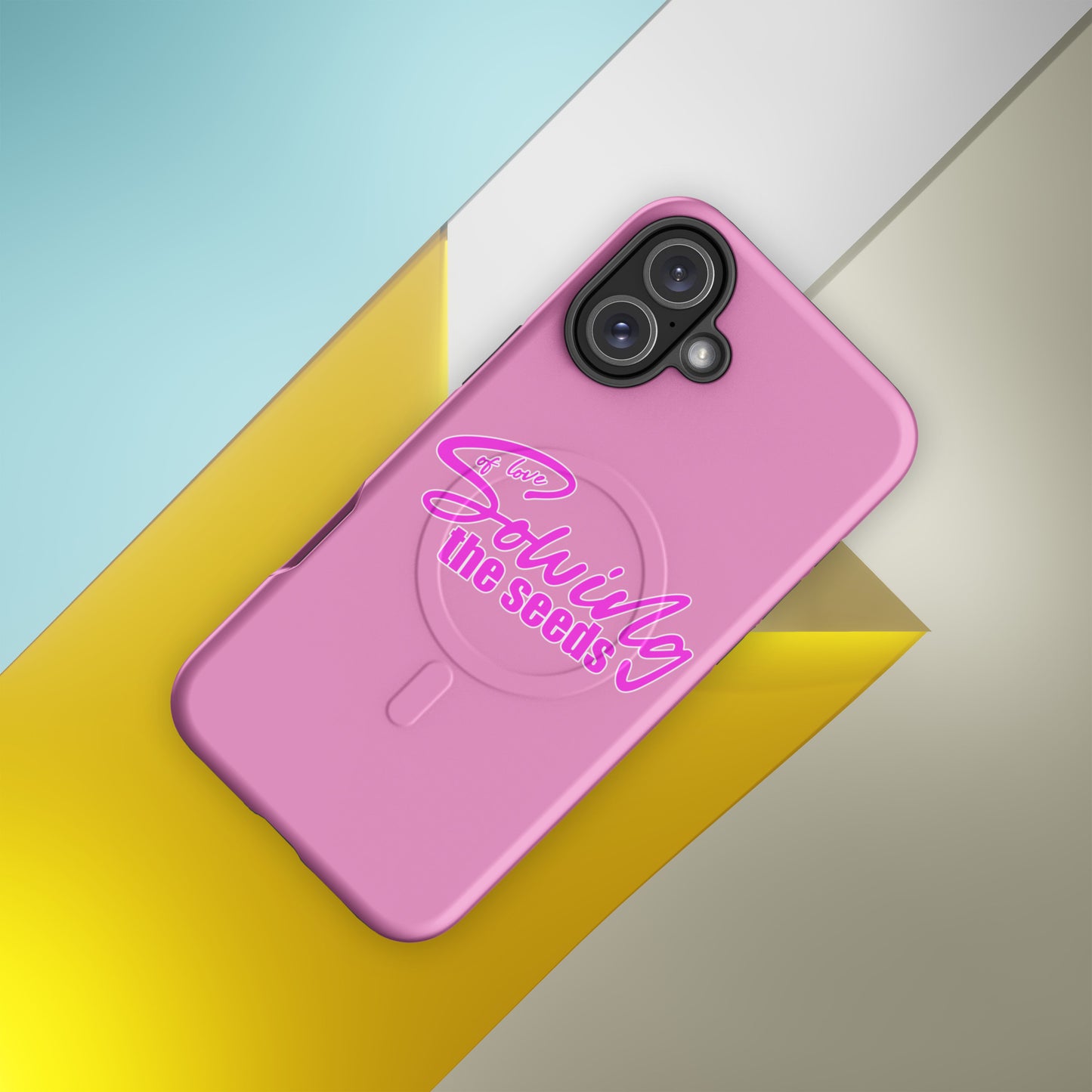 Pink iPhone case with text "Sowing the seeds of love" by Sweet and Savage. 