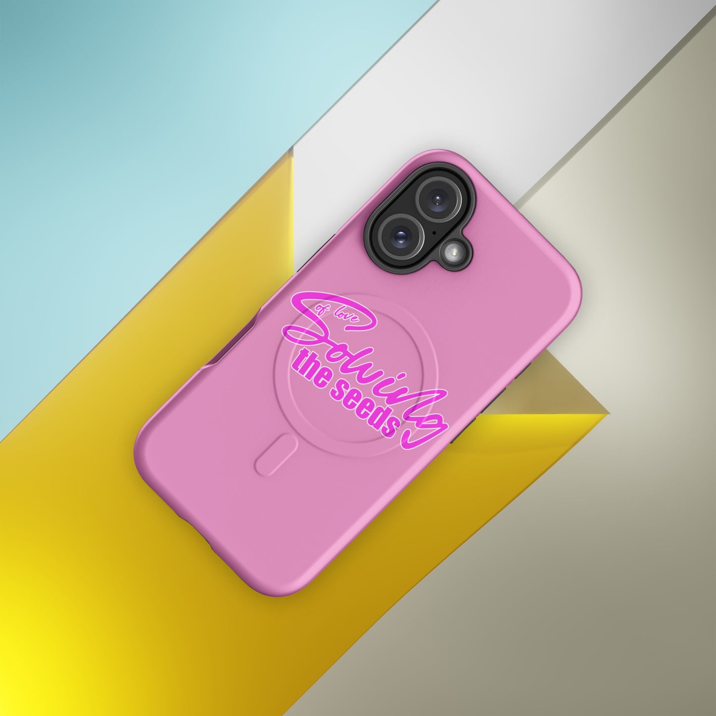 Pink iPhone case with text "Sowing the seeds of love" by Sweet and Savage. 