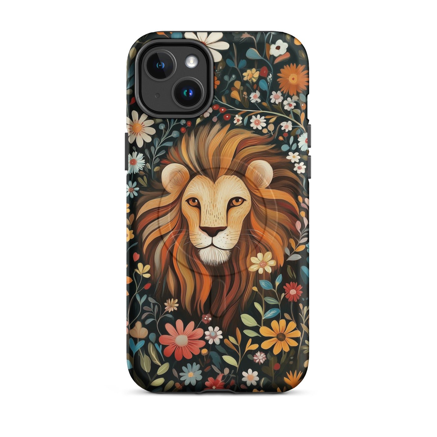 iPhone case with a lion design and floral pattern by Sweet and Savage. 