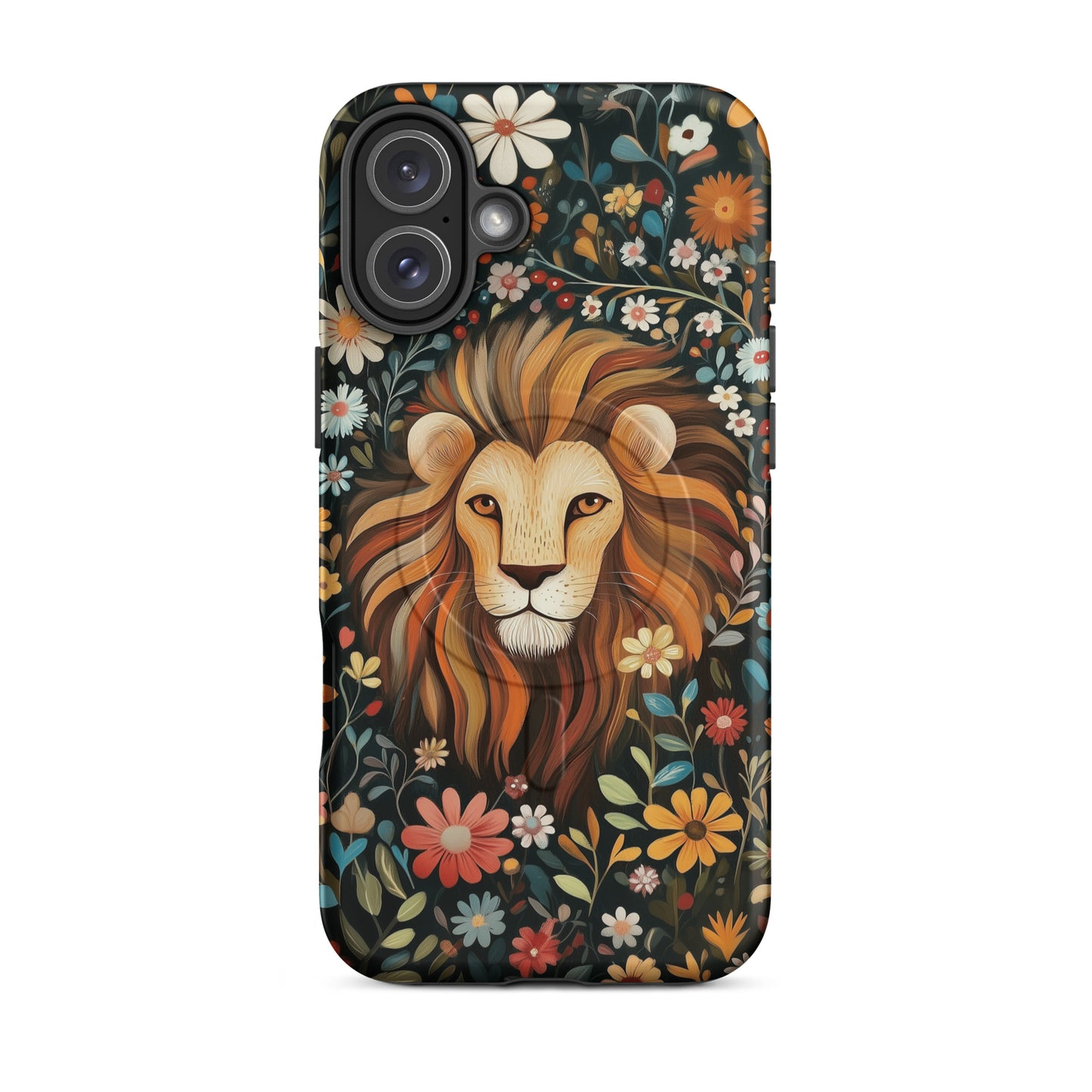 iPhone case with a lion design and floral pattern by Sweet and Savage. 