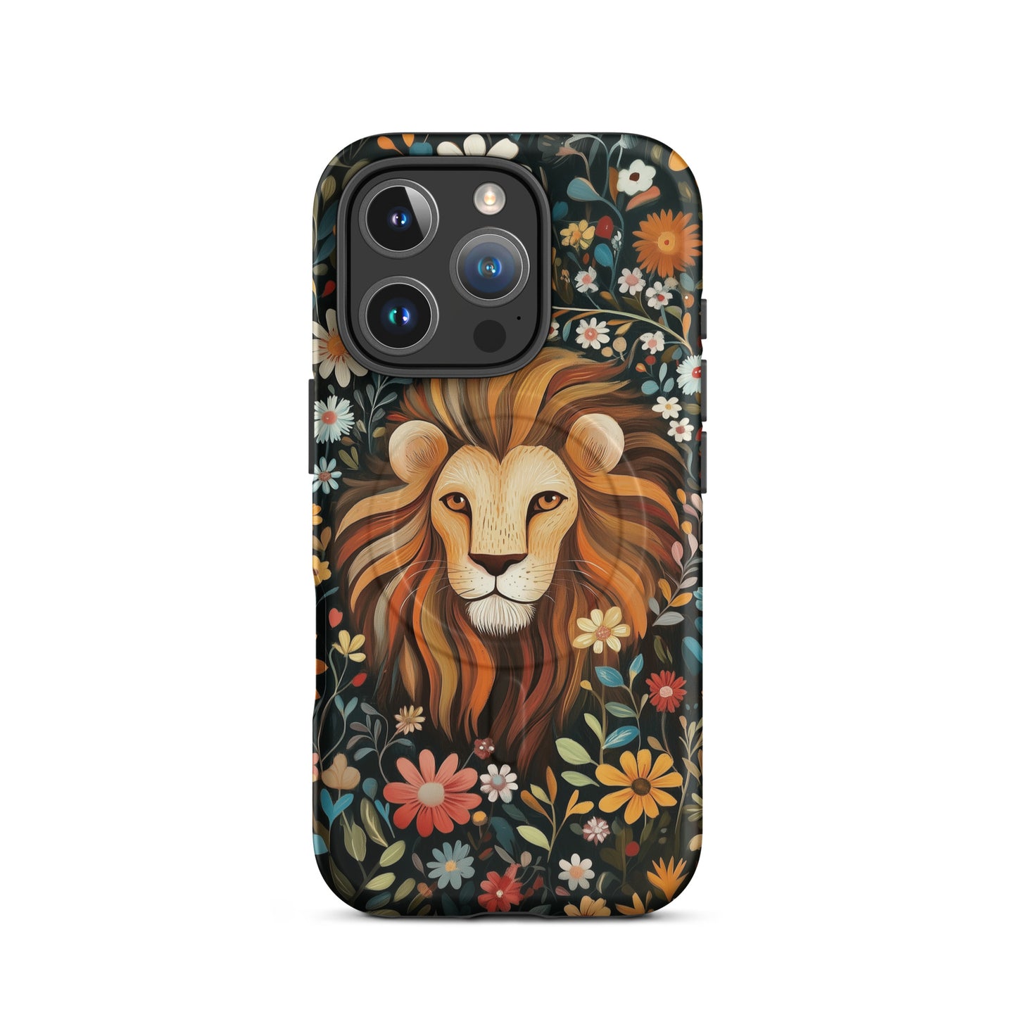 iPhone case with a lion design and floral pattern by Sweet and Savage. 