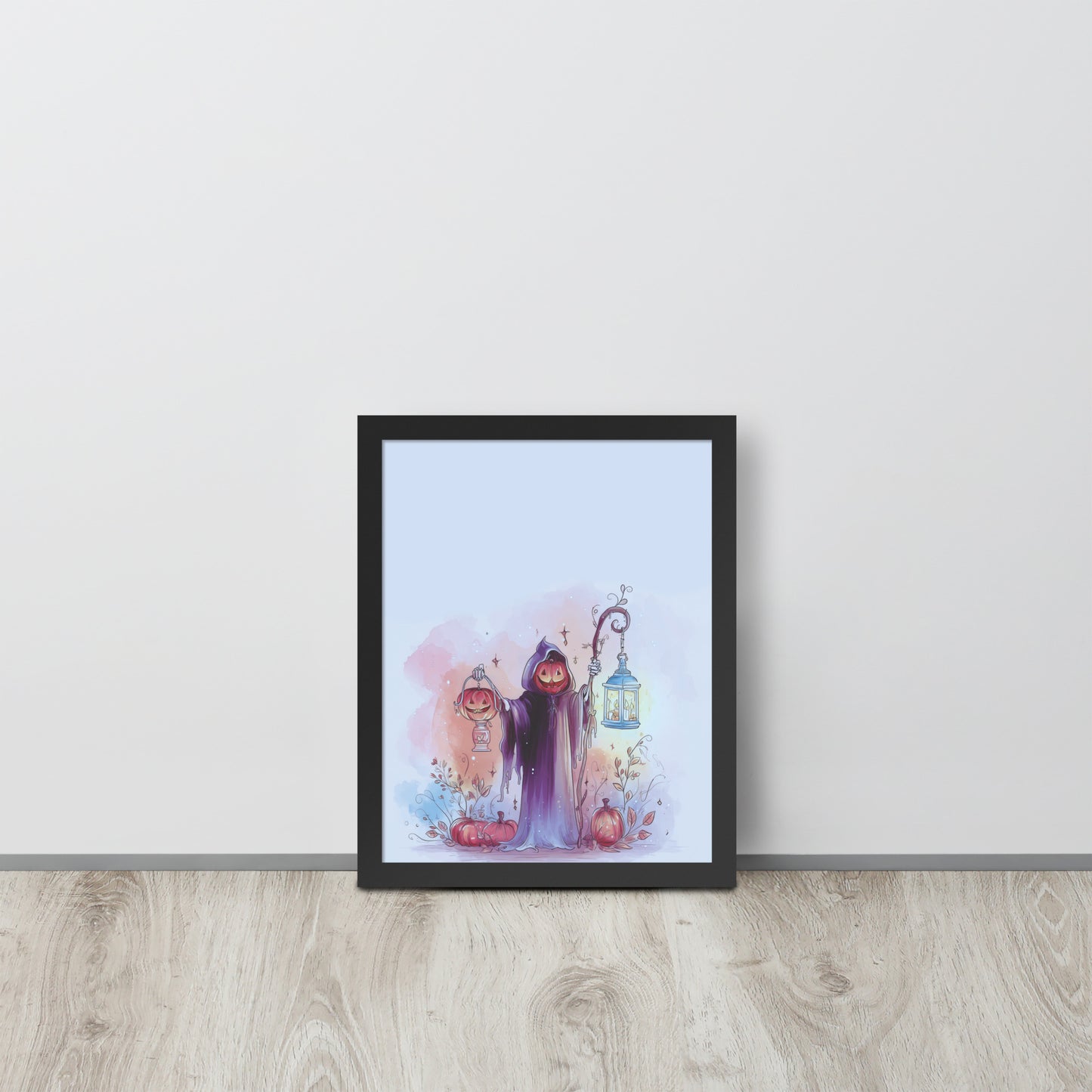 Framed poster titled 'The Sweetest Reaper' featuring a soft spooky, whimsical grim reaper design.
