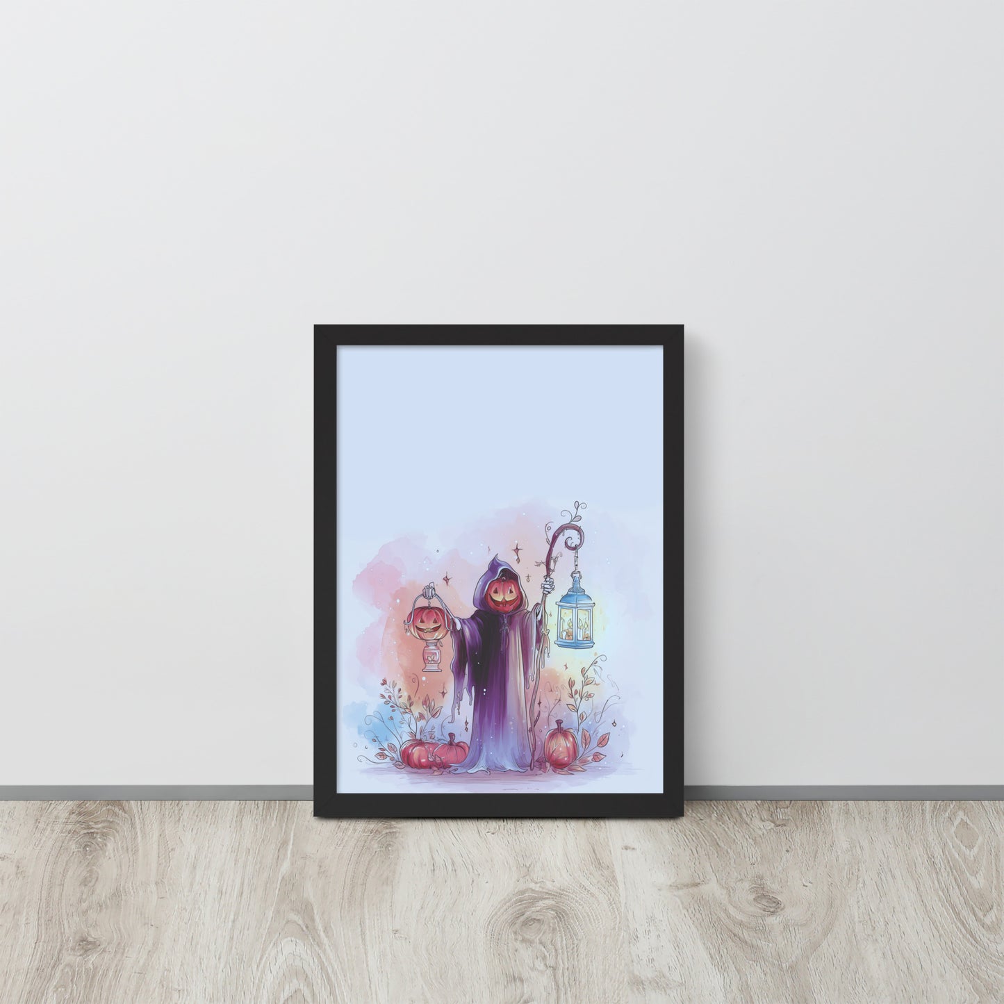 Framed poster titled 'The Sweetest Reaper' featuring a soft spooky, whimsical grim reaper design.