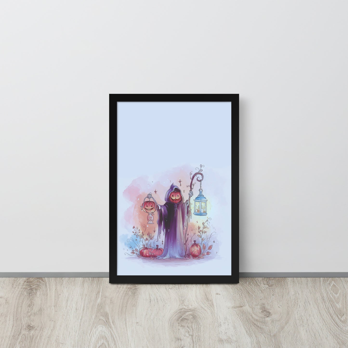 Framed poster titled 'The Sweetest Reaper' featuring a soft spooky, whimsical grim reaper design.