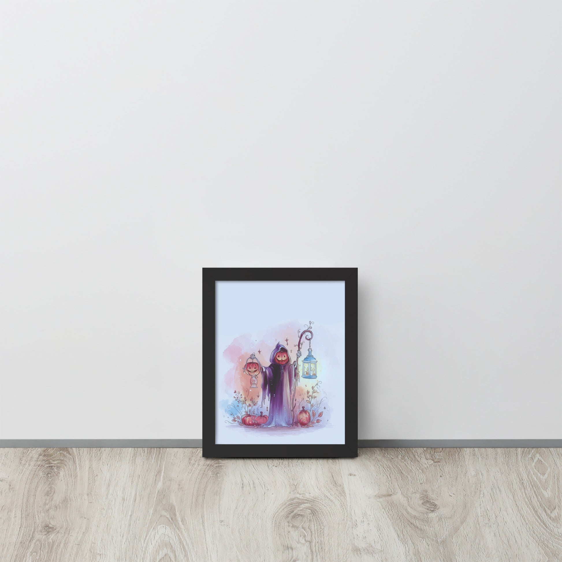 Framed poster titled 'The Sweetest Reaper' featuring a soft spooky, whimsical grim reaper design.