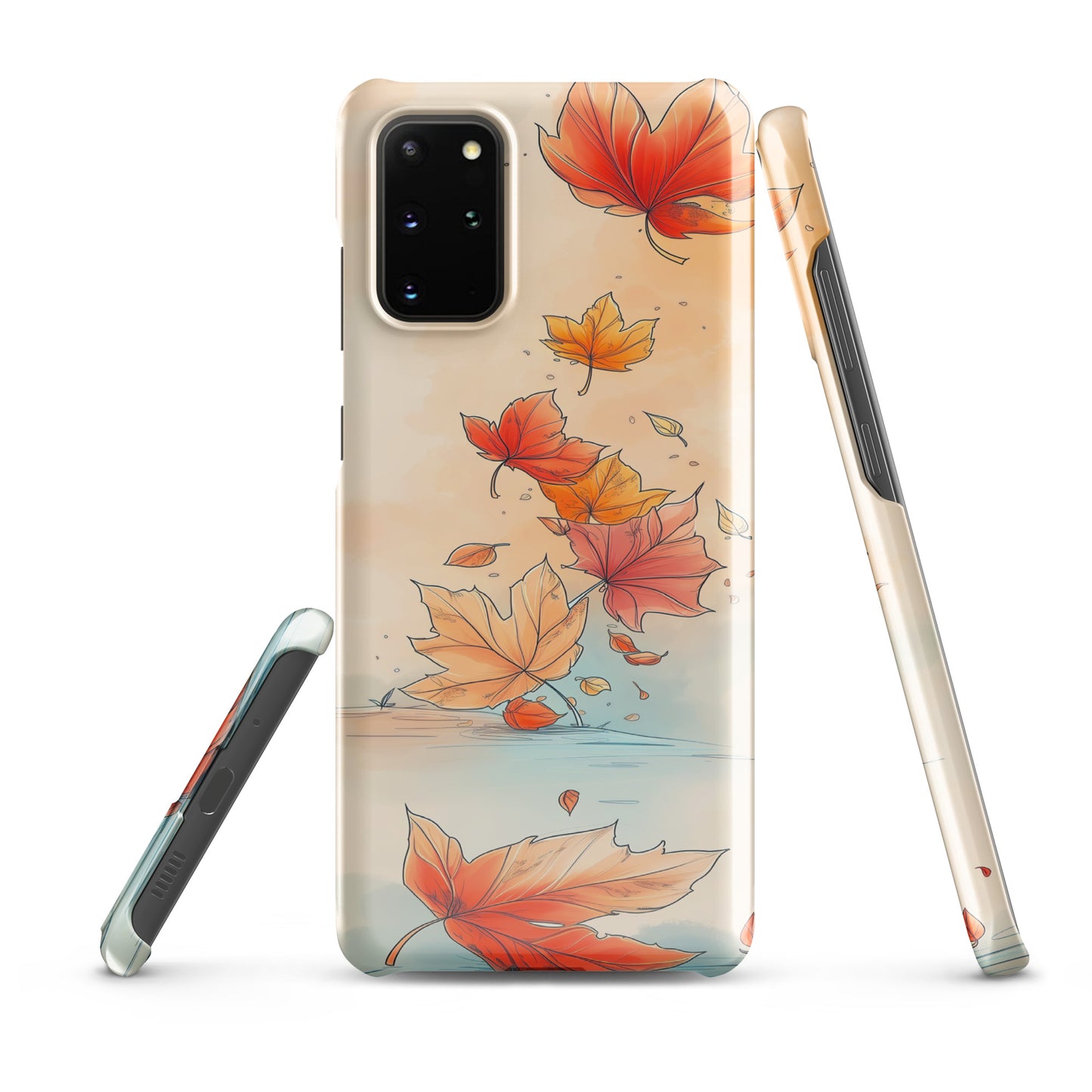 Phone case with autumn leaf design on a white background by Sweet and Savage. 