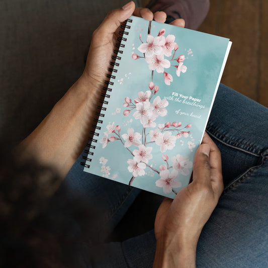Spiral notebook with cherry blossoms and an inspirational quote by Sweet and Savage 
