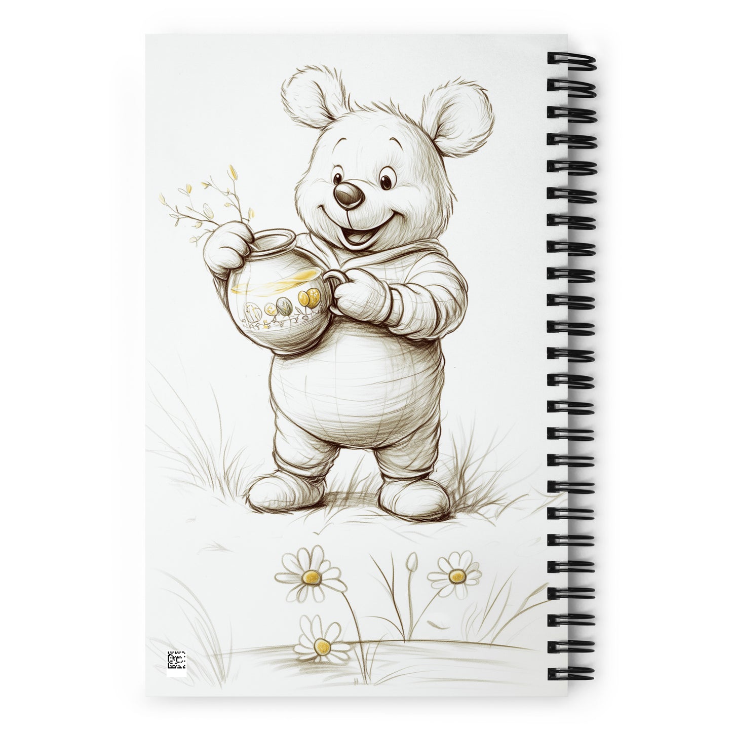 Back of a spiral notebook with a bear illustration holding a jar, titled 'My First Notebook' by Savage Sprouts.