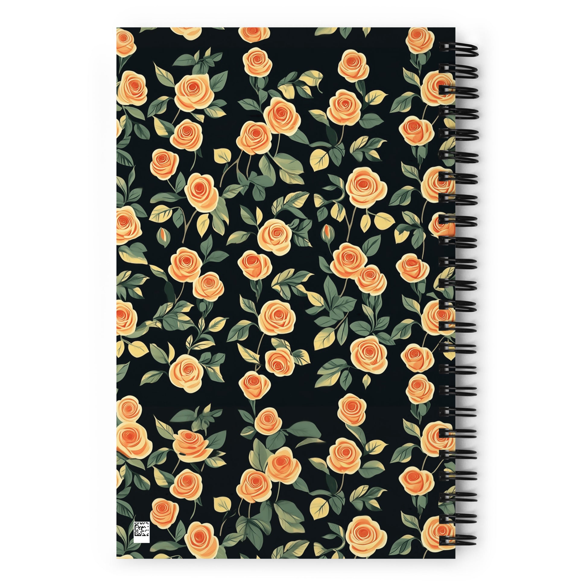 Spiral notebook with with roses design by Sweet and Savage on a white background. 