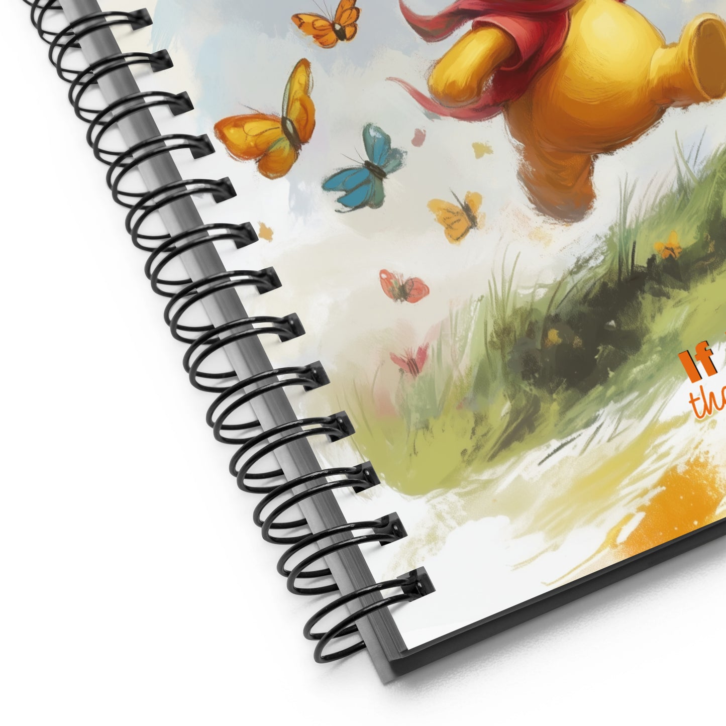 Close up of Winnie the Pooh spiral notebook. 