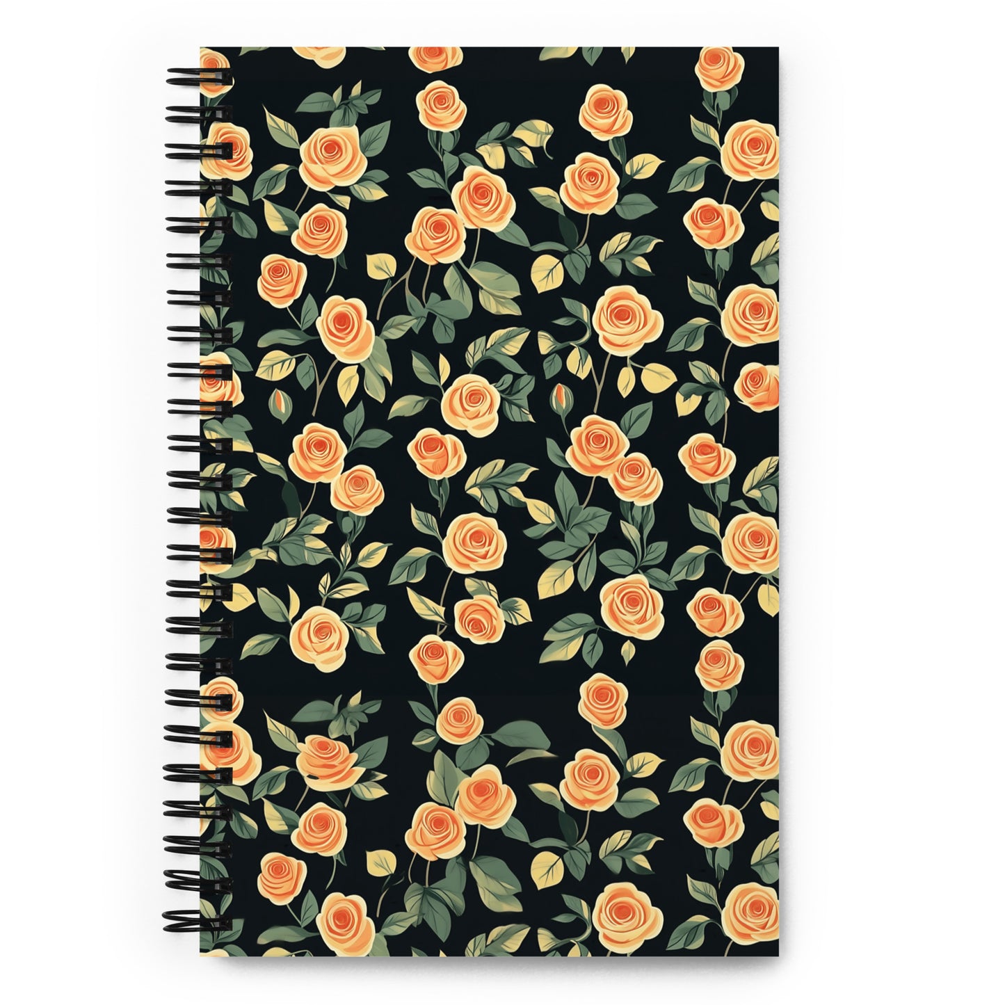 Spiral notebook featuring a vibrant, classic red rose pattern and the text "Roses to Make Your Day" by Sweet & Savage.