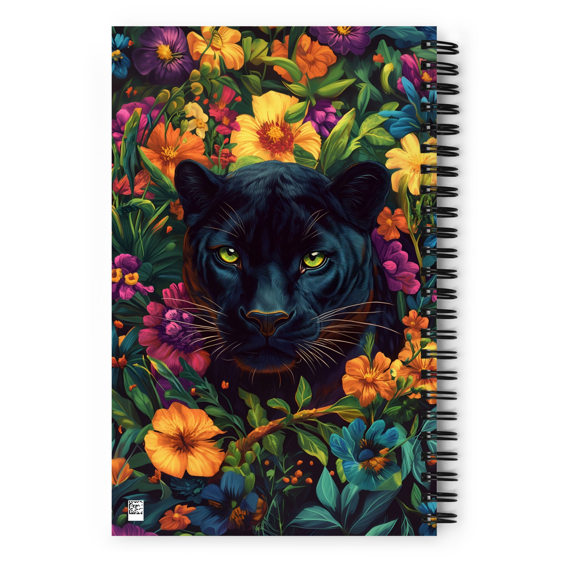 Spiral notebook featuring a colorful, artistic black panther design.