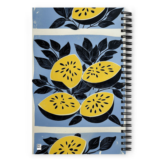 Hardcover notebook with a vibrant yellow watermelon pattern on a white background by Sweet & Savage.