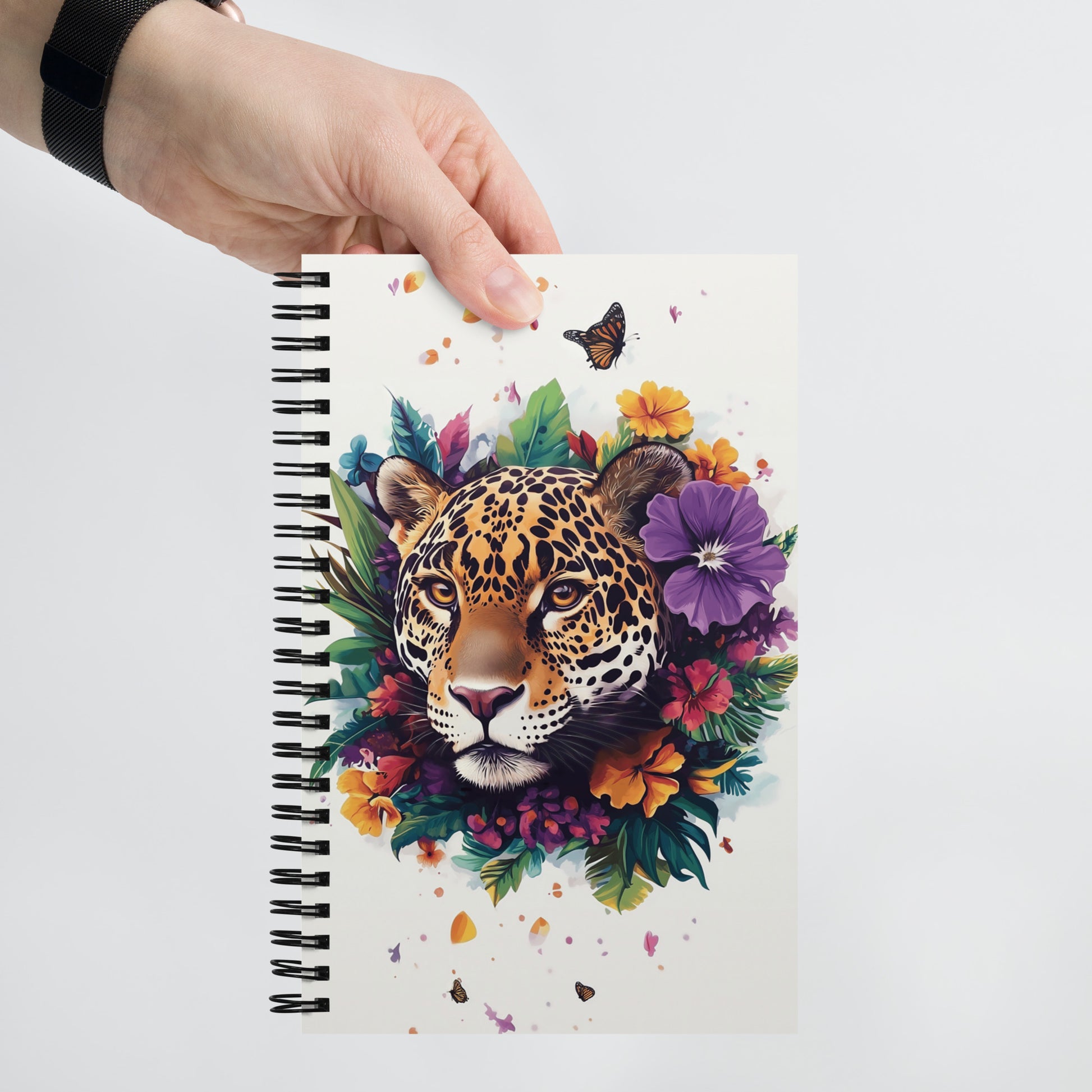 Spiral notebook featuring a fierce yet artistic jaguar illustration with the text "Follow Your Own Path" by Sweet & Savage.