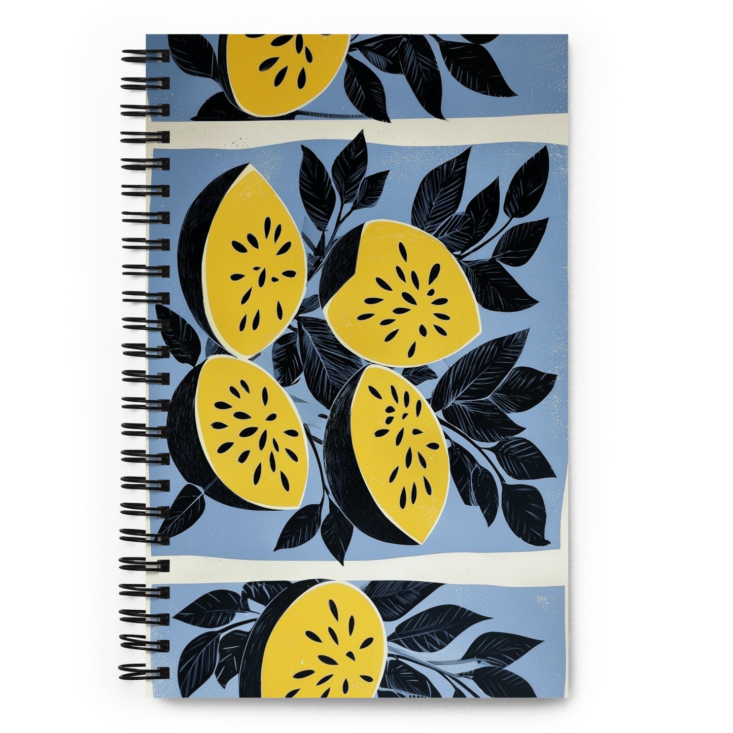 Hardcover notebook with a vibrant yellow watermelon pattern on a white background by Sweet & Savage.