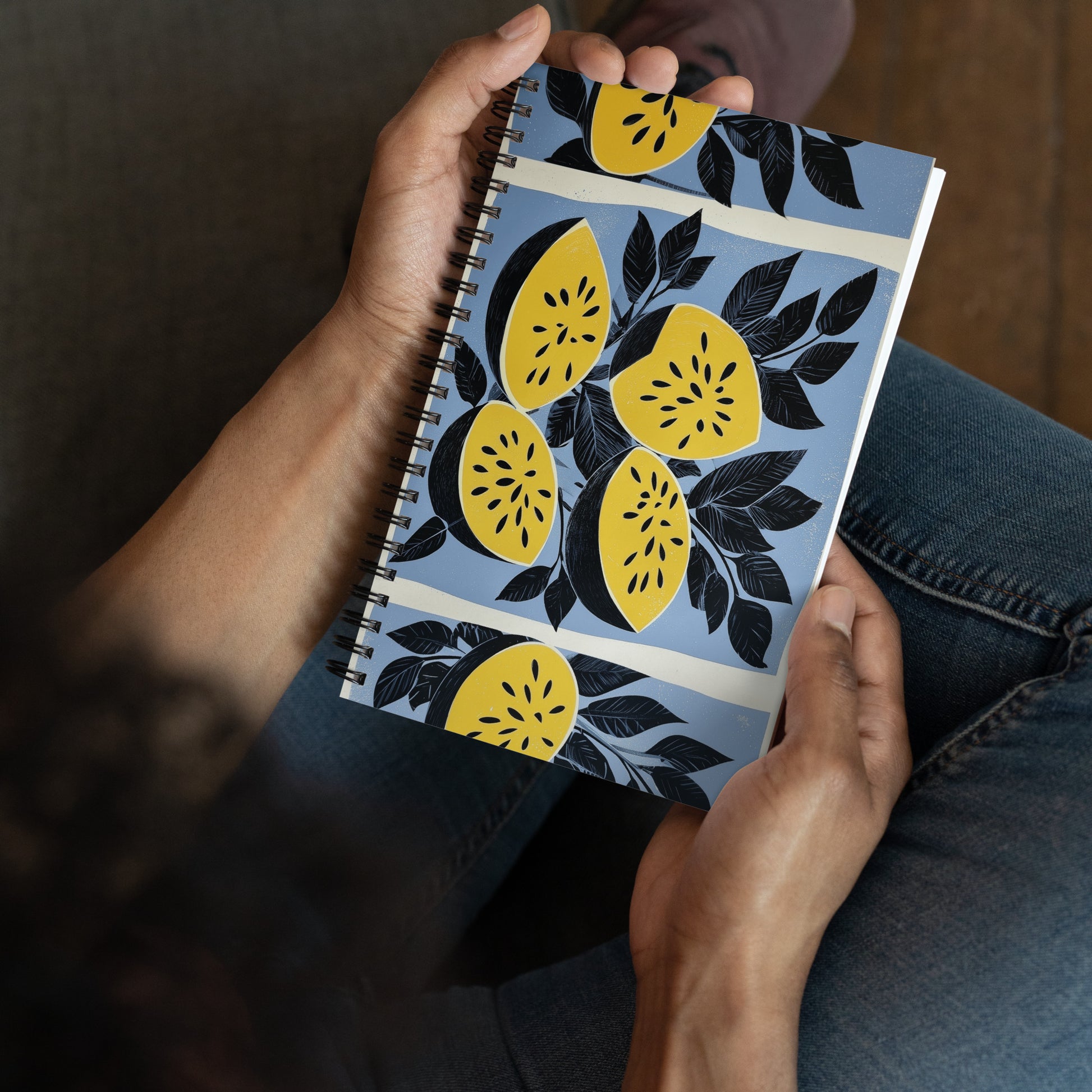 Hardcover notebook with a vibrant yellow watermelon pattern on a white background by Sweet & Savage.
