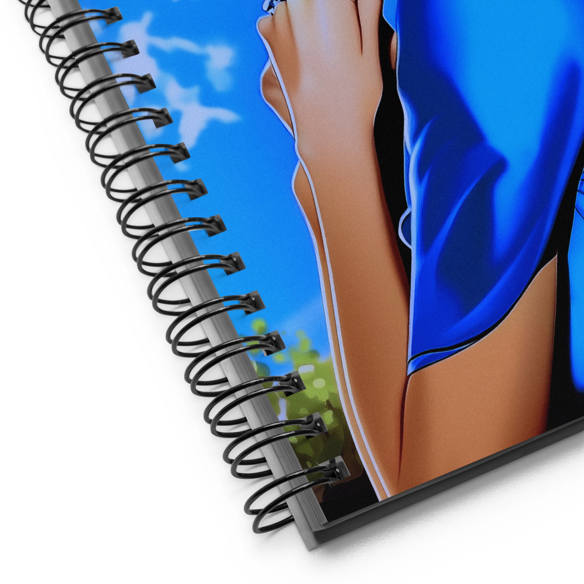 Spiral notebook with a secret garden floral and style icon graphic.