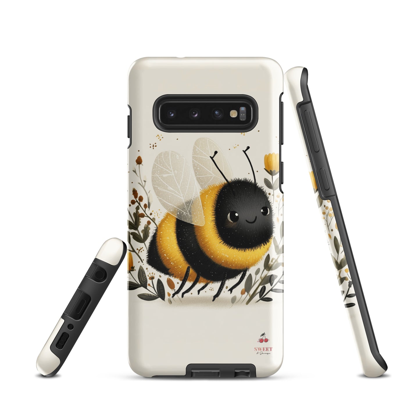 Tough Samsung® Galaxy case featuring a cute, artistic bumblebee with floral accents on a cream background.