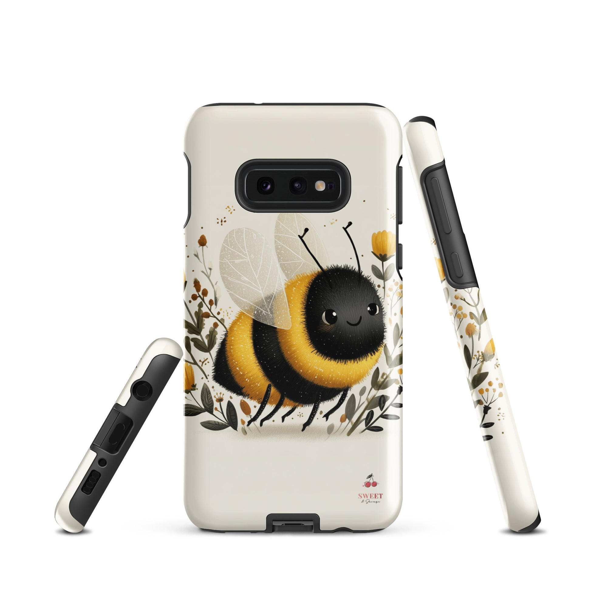 Tough Samsung® Galaxy case featuring a cute, artistic bumblebee with floral accents on a cream background.