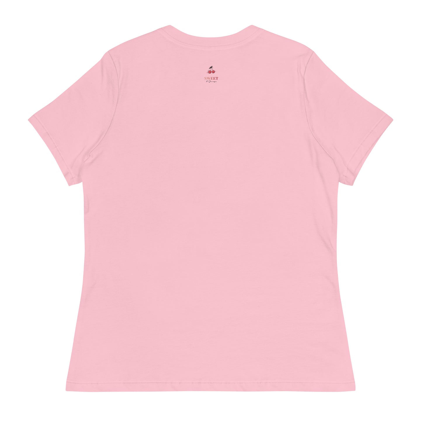 Sustainable women's pink t-shirt with "Sowing the Seeds of Love" graphic, 100% cotton, made-to-order by Sweet & Savage.